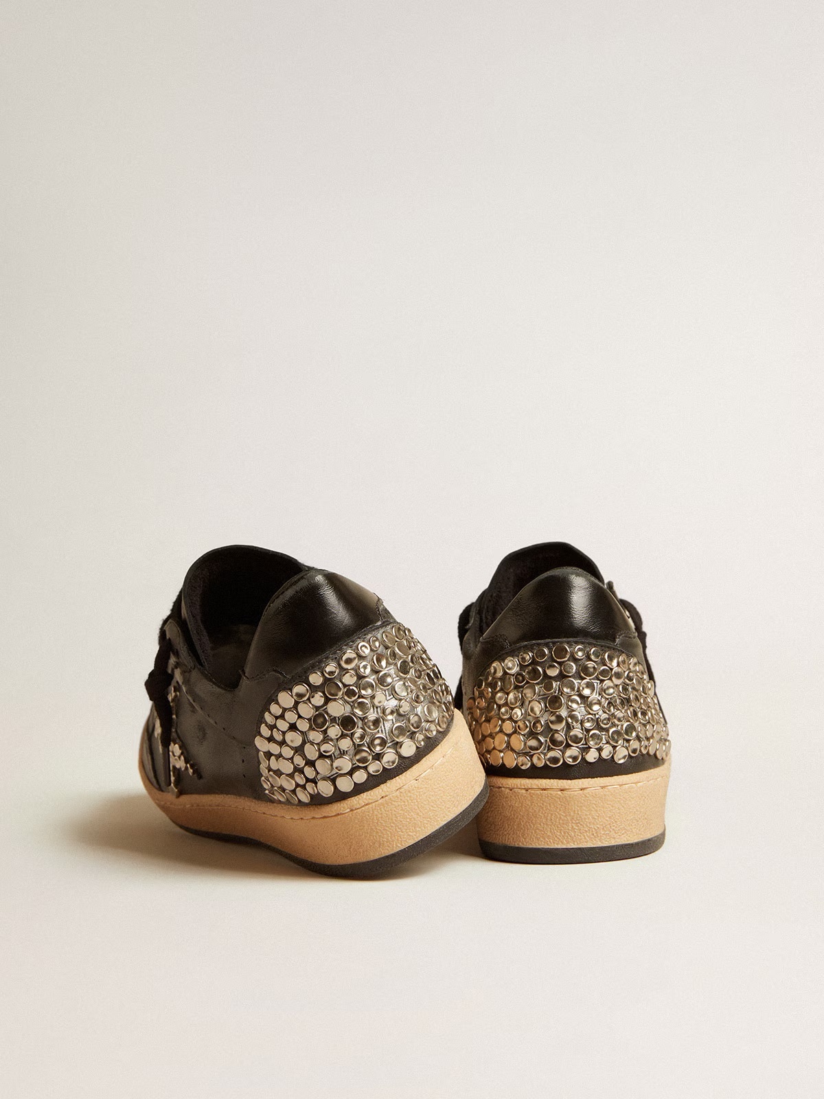 Golden Goose GGDB Men's Ball Star LAB in black nappa with studded black leather star