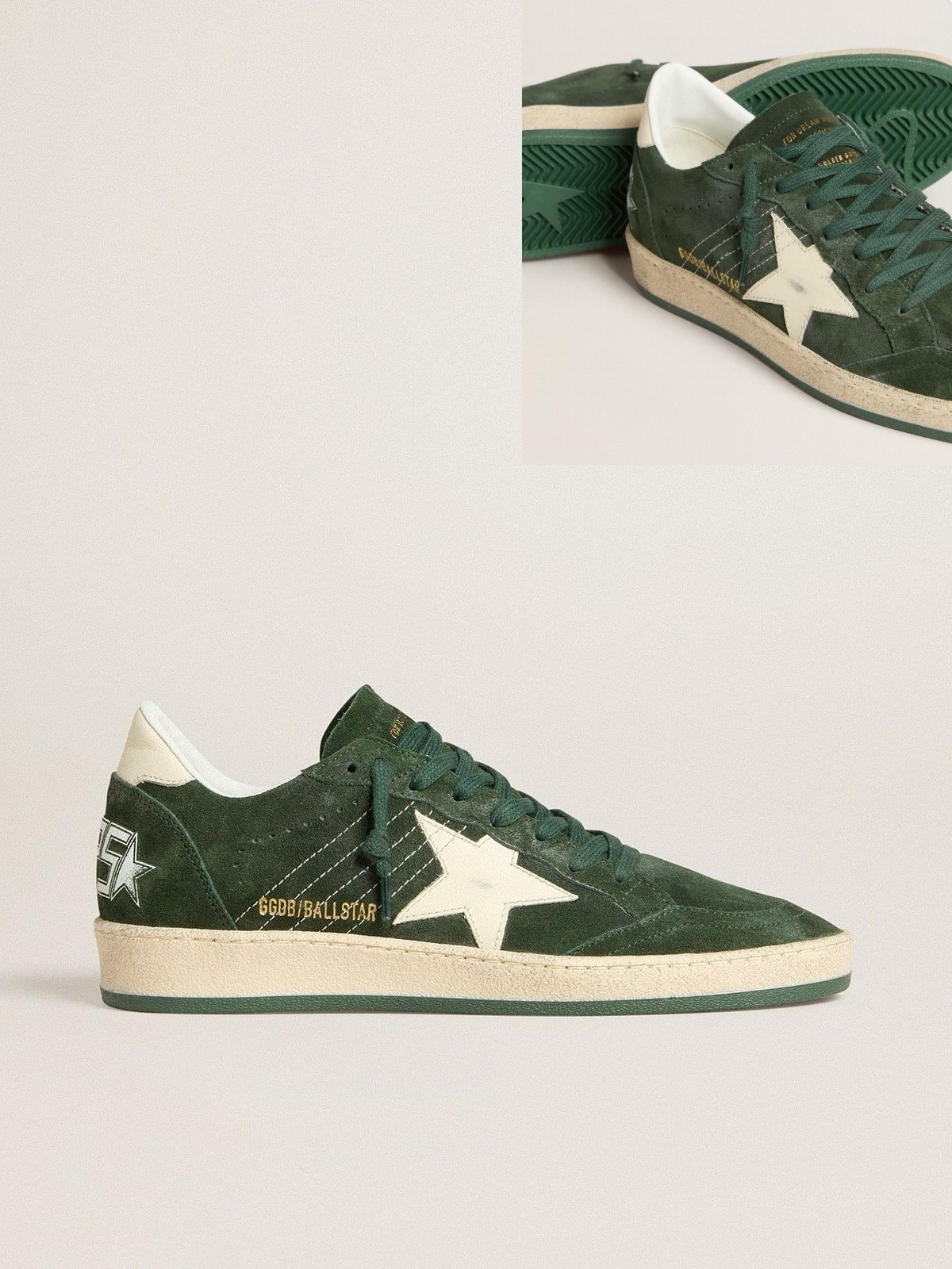 Golden Goose GGDB Women's Ball Star in green suede with white leather star and heel tab