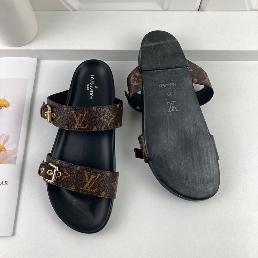 Louis Vuitton LV Bom Dia Flap Mule Leather Slide Sandals  (Replica)