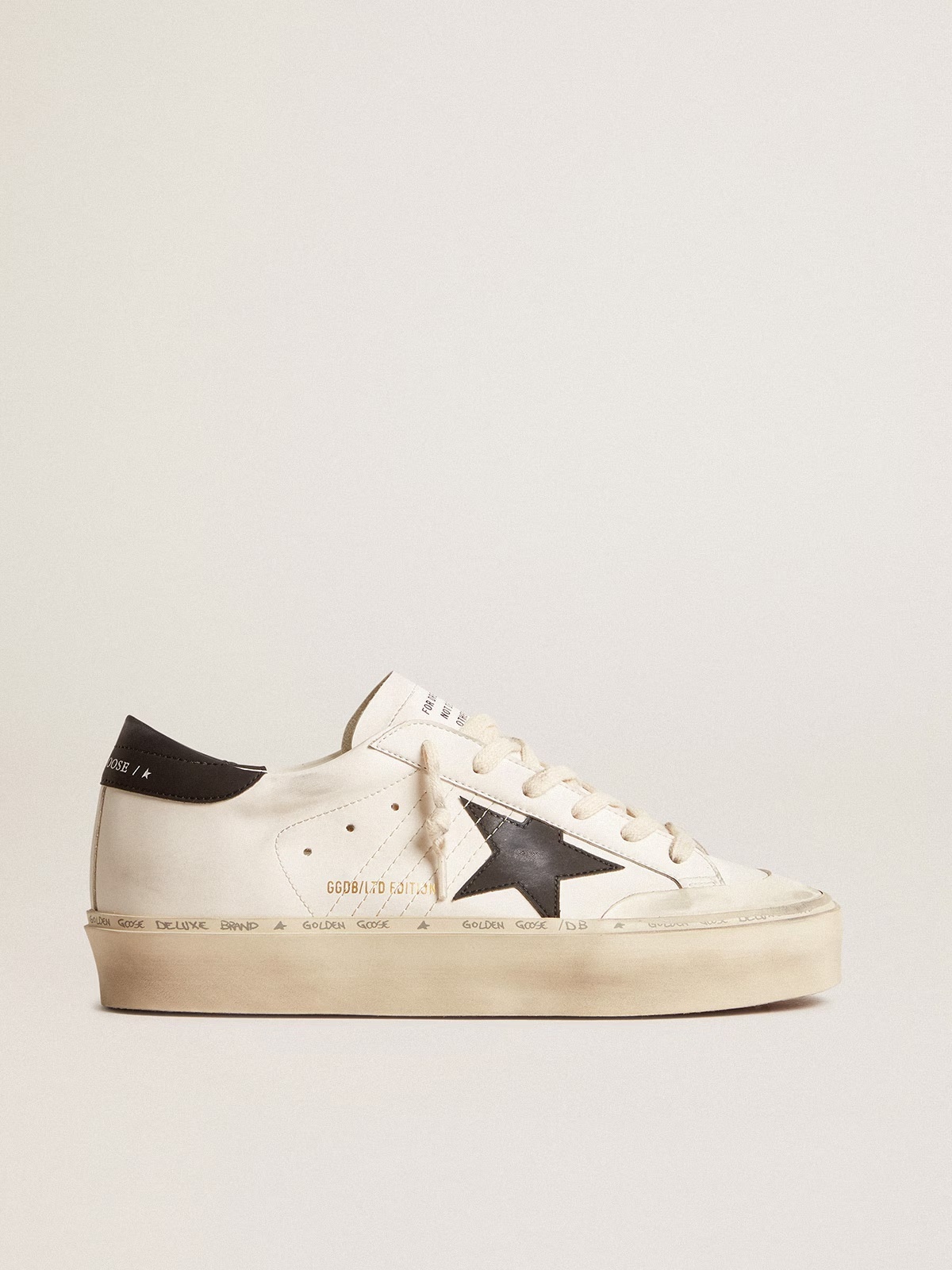 Golden Goose GGDB Woman's white bio-based Hi Star LTD with black bio-based star and heel tab