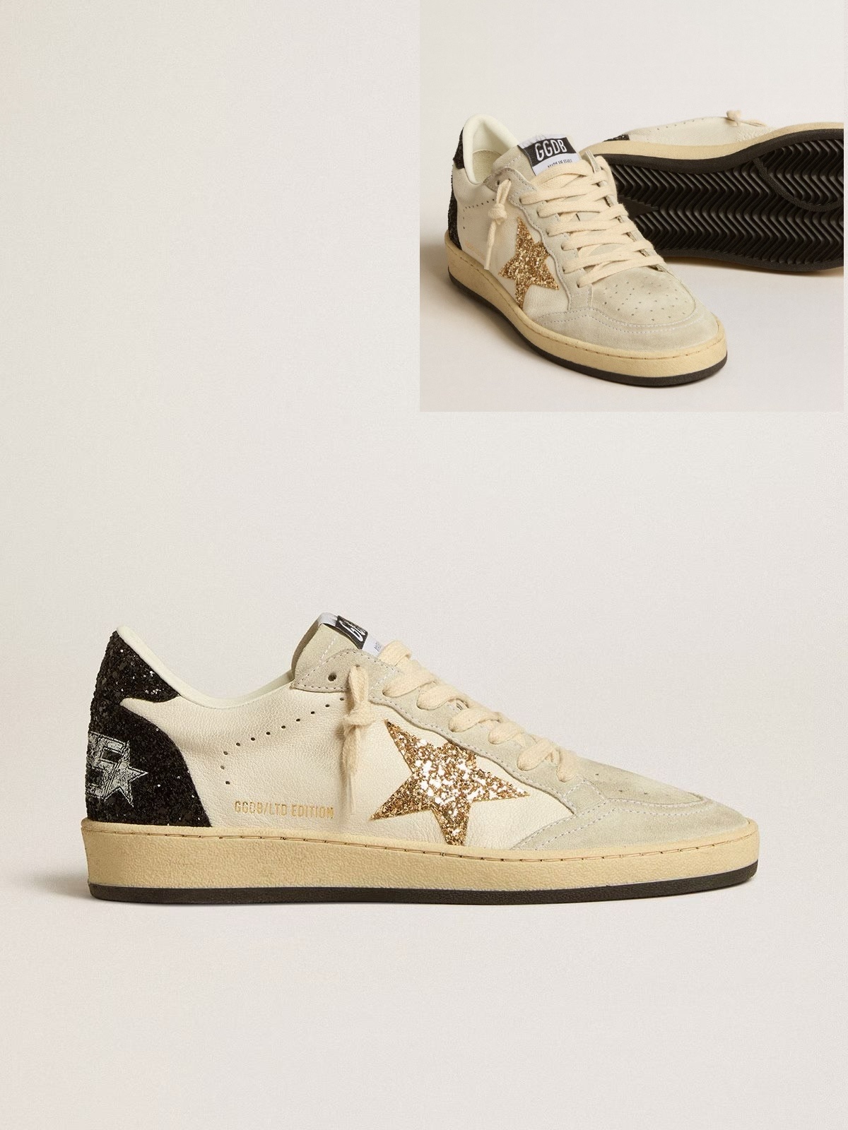 Golden Goose GGDB Women's Ball Star LTD in nappa and suede with glitter star and black heel tab