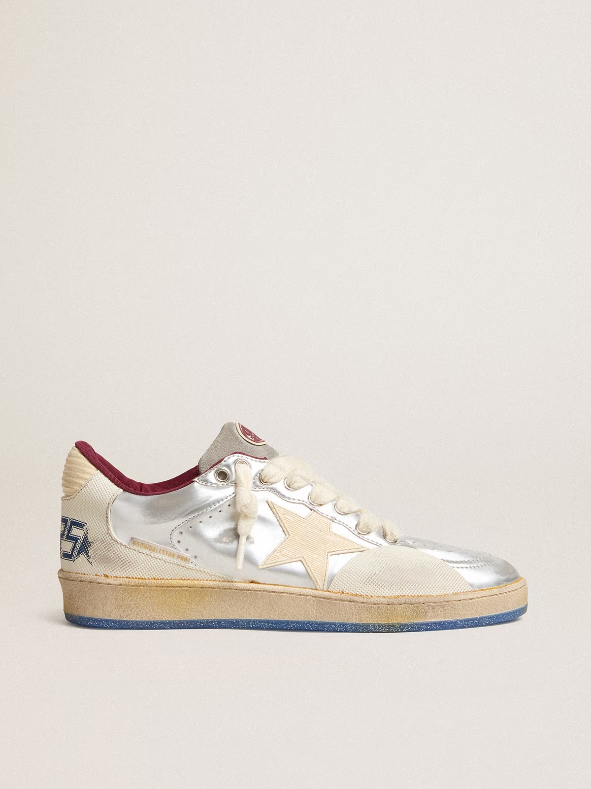 Golden Goose GGDB Ball Star with silver glitter star and pink glitter heel tab