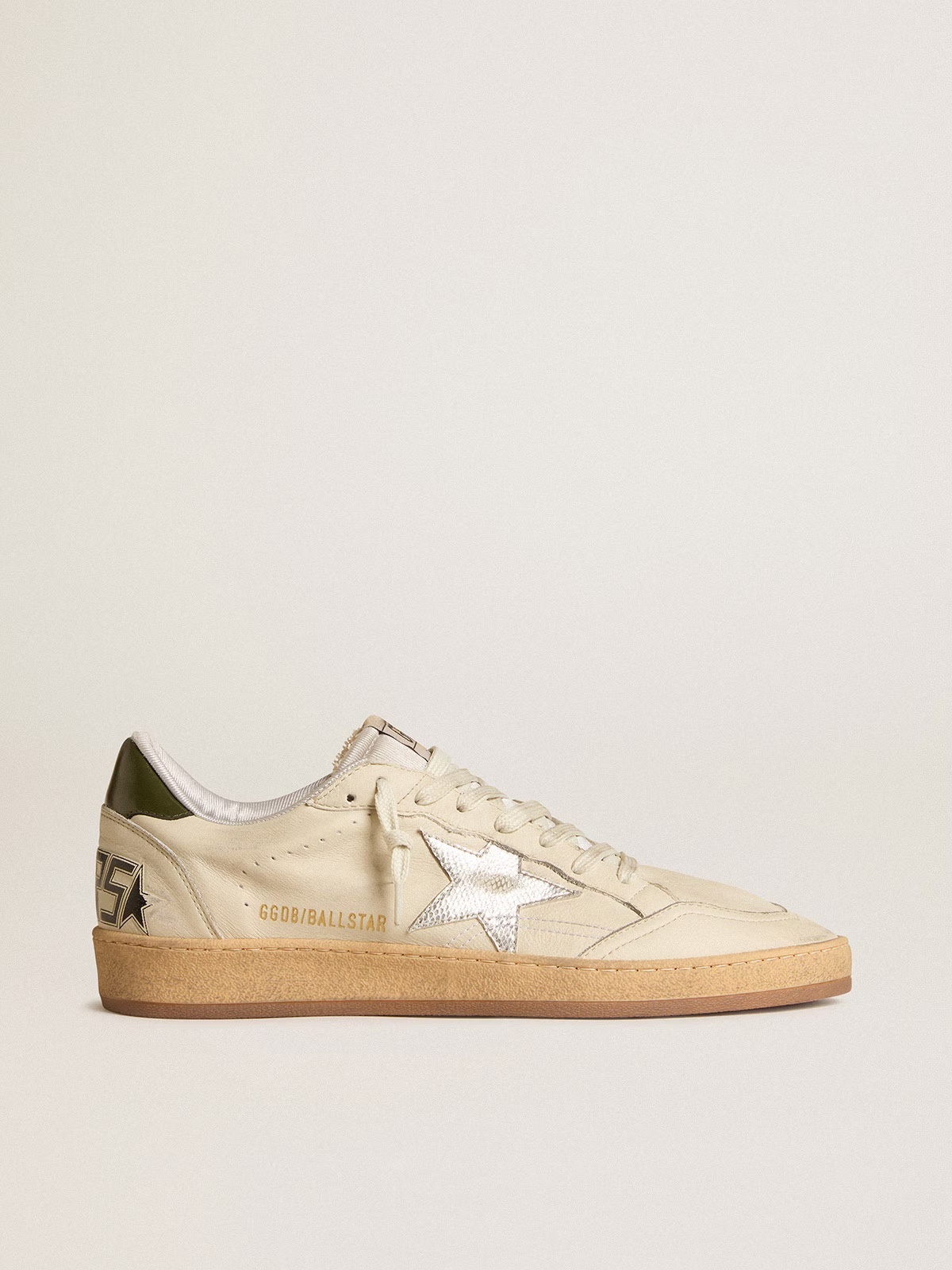 Golden Goose GGDB Men's Ball Star with silver leather star and green leather heel tab