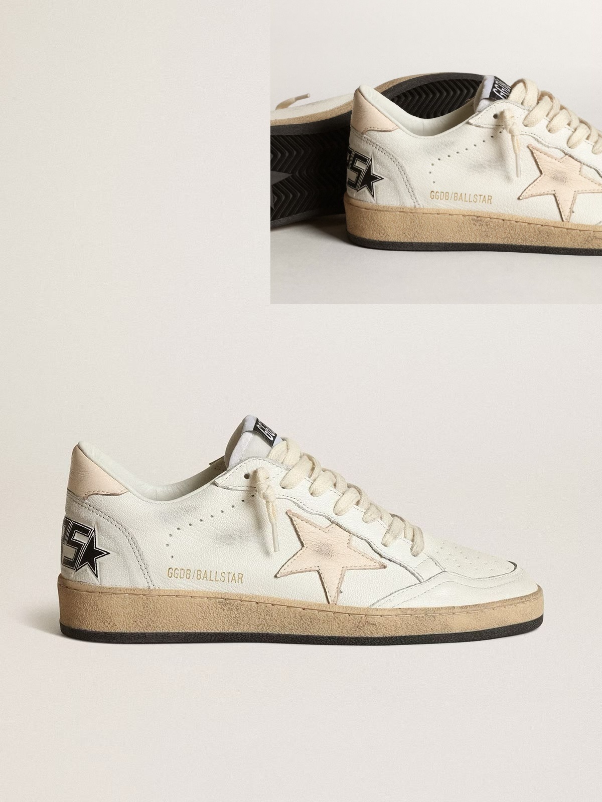 Golden Goose GGDB Ball Star LTD in white nappa with a salmon-pink nappa star