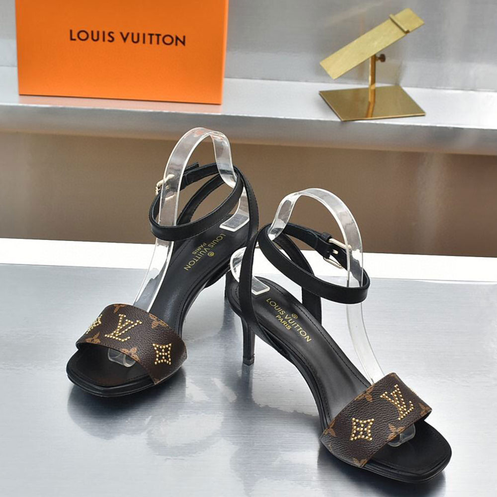 Louis Vuitton LV Leather Pin Buckle Slide Sandal (Replica)