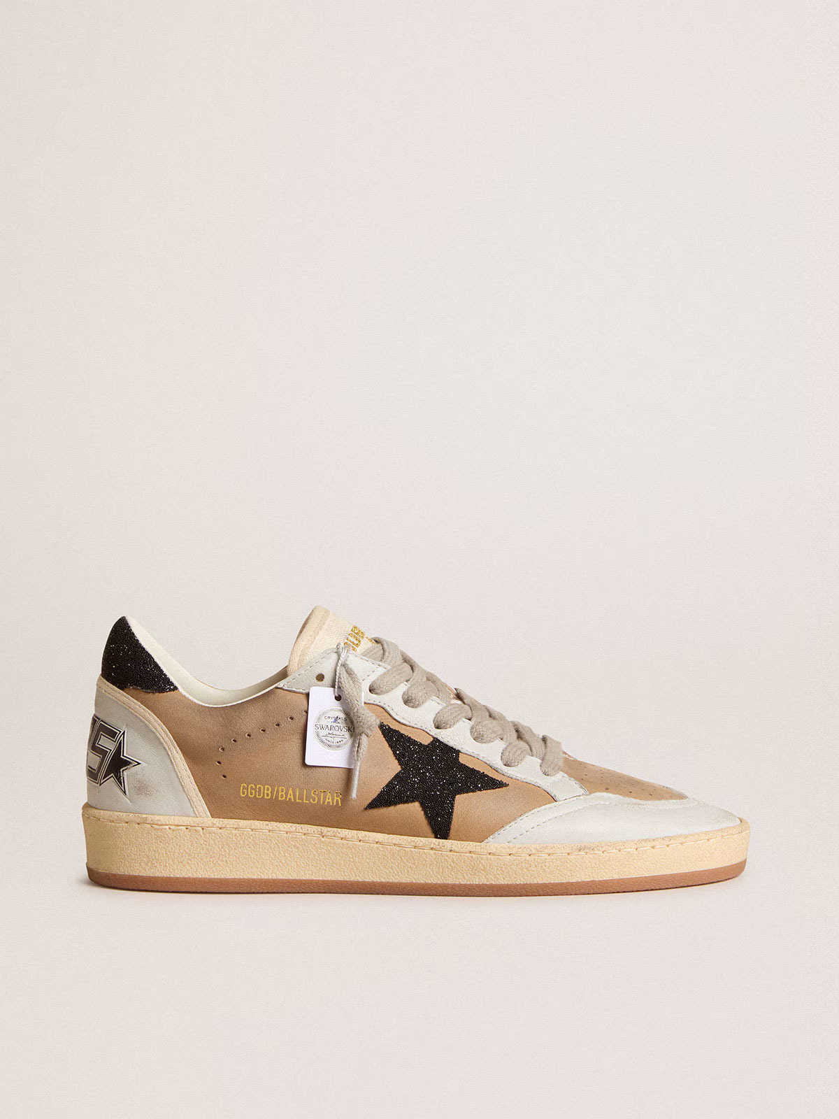 Golden Goose GGDB Ball Star in beige nubuck and nappa with black Swarovski crystal star