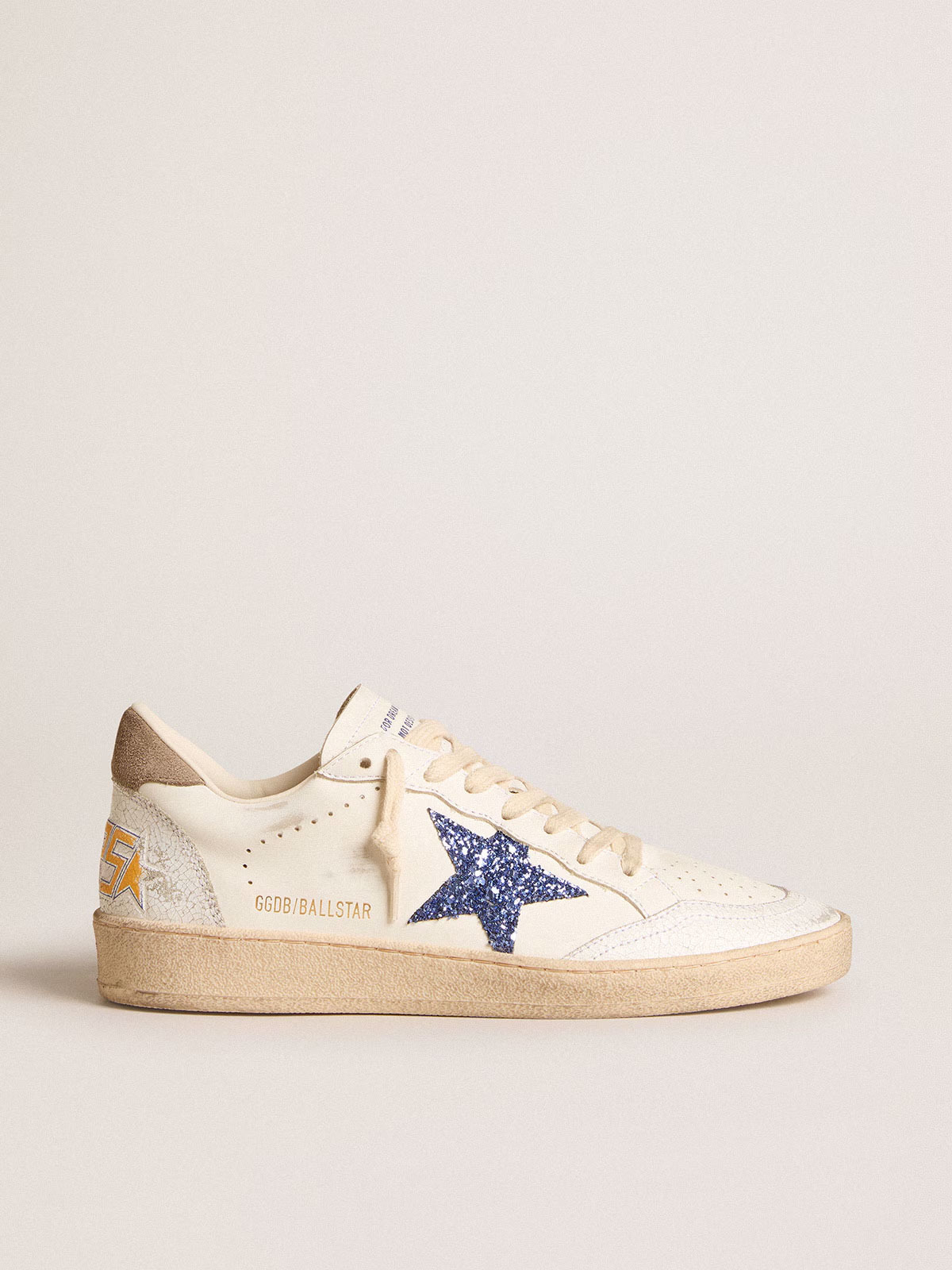 Golden Goose GGDB Ball Star with blue glitter star and dove-gray suede heel tab