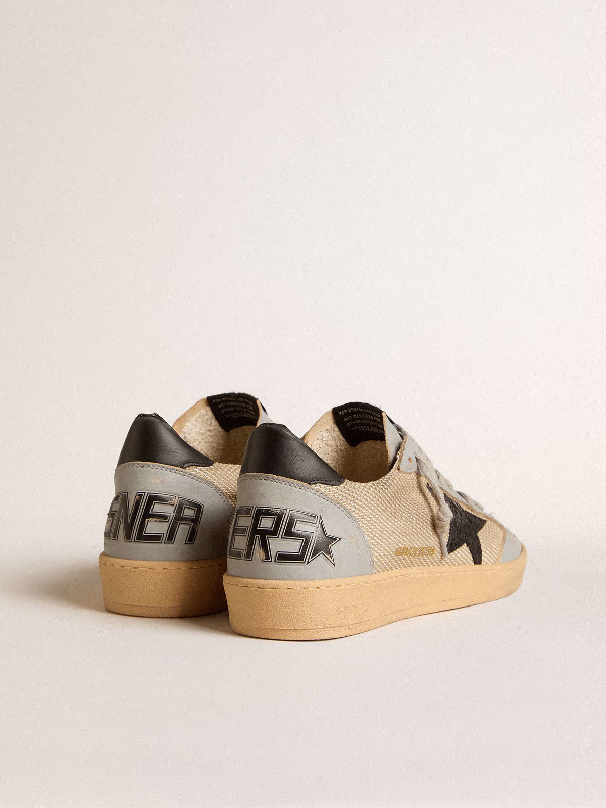 Golden Goose GGDB Men's Ball Star LTD in beige mesh with croc-print leather star and nappa inserts