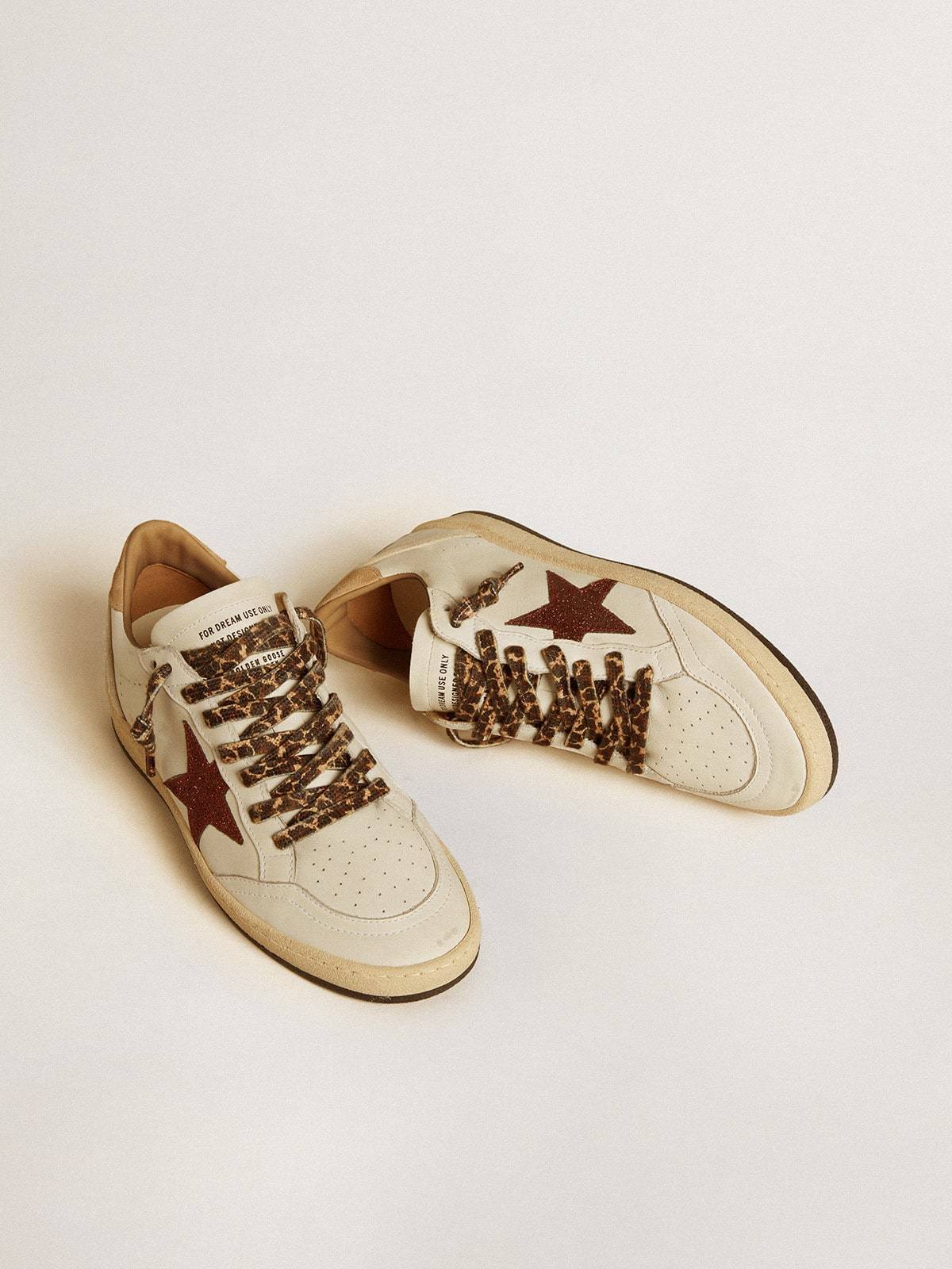 Golden Goose GGDB Women's Ball Star LTD with burgundy glitter star and beige suede heel tab