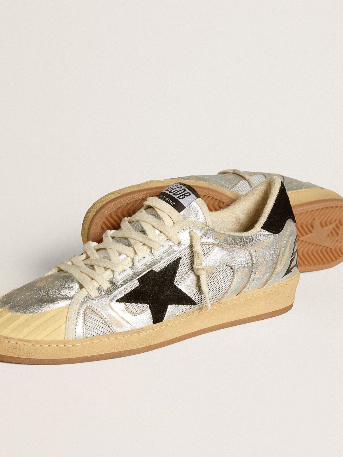 Golden Goose GGDB Ball Star LAB in silver leather with black suede star and heel tab