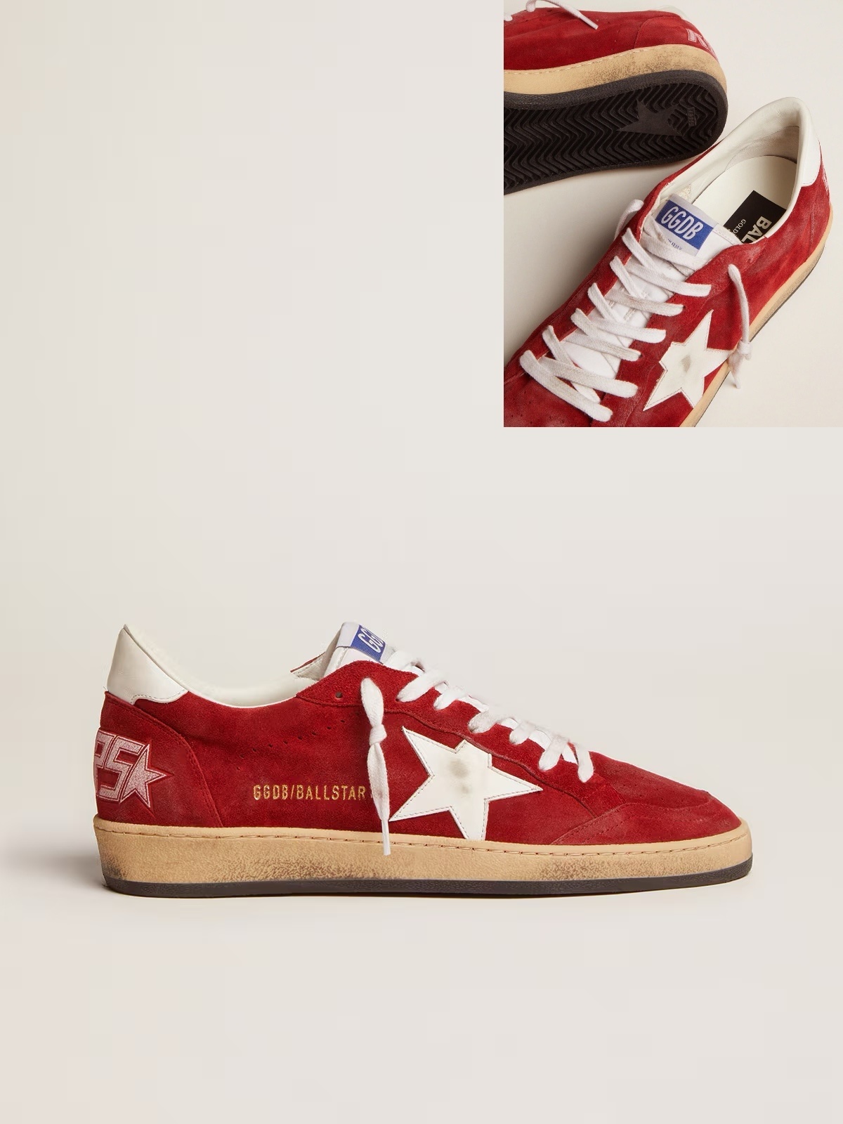 Golden Goose GGDB Men's Ball Star in dark red suede with white star and heel tab