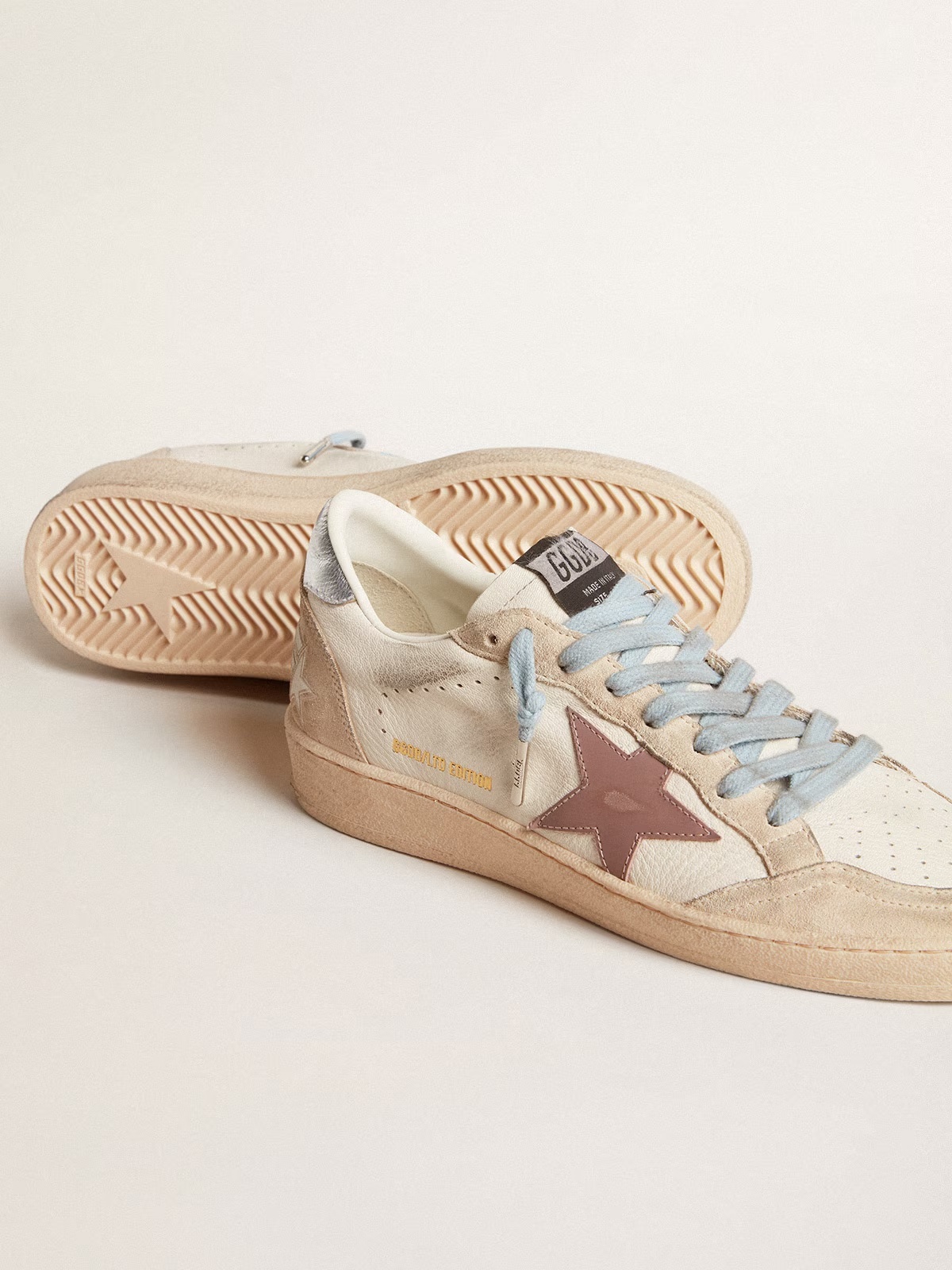 Golden Goose GGDB Ball Star LTD in white nappa and pearl suede with mauve leather star