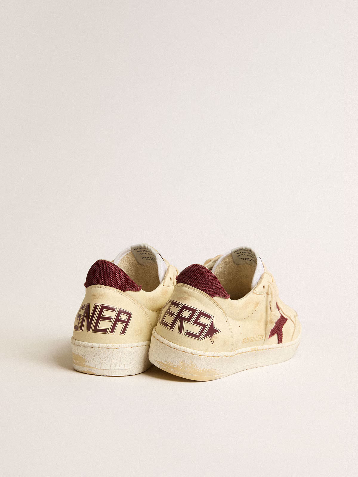 Golden Goose GGDB Men's Ball Star in beige nappa with burgundy mesh star and heel tab