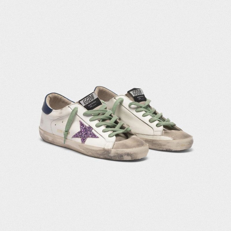 Golden Goose GGDB Super-Star sneakers in dark green leather with gold glitter heel tab