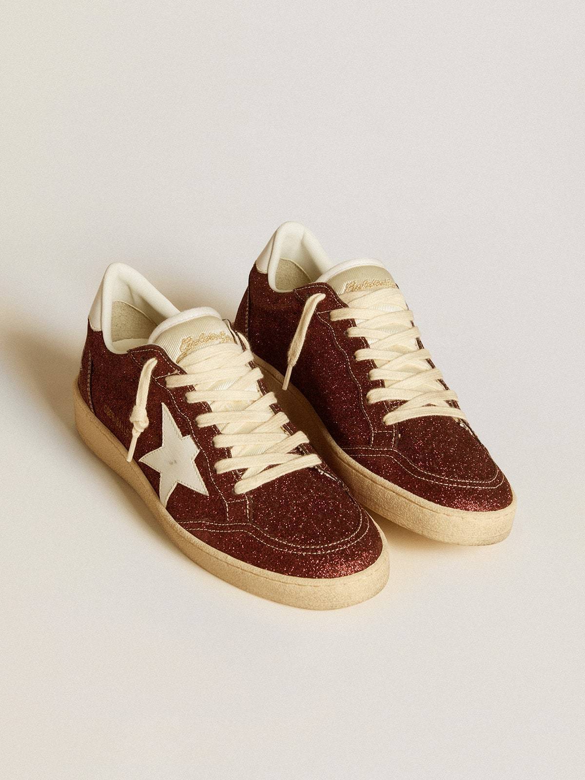 Golden Goose GGDB Ball Star in burgundy glitter with white leather star and heel tab