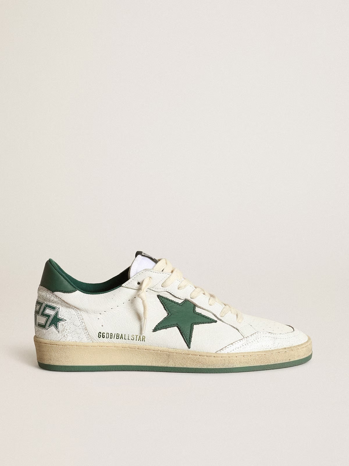 Golden Goose GGDB Women's Ball Star in white nappa leather with green leather star and heel tab