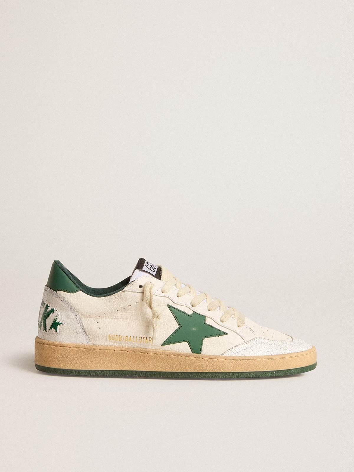 Golden Goose GGDB Men's Ball Star Wishes in white nappa leather with green leather star and heel tab