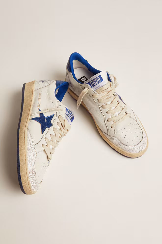 Golden Goose GGDB Women's Ball Star in white nappa with bright blue metallic leather star heel tab