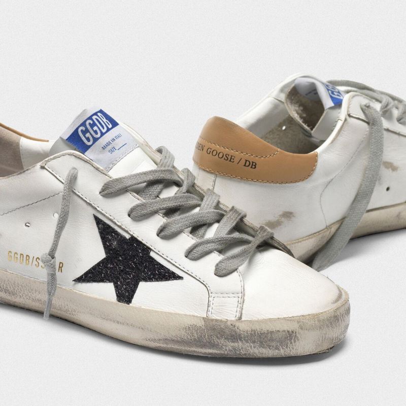Golden Goose GGDB Super-Star sneakers in leather with glittery star yellow