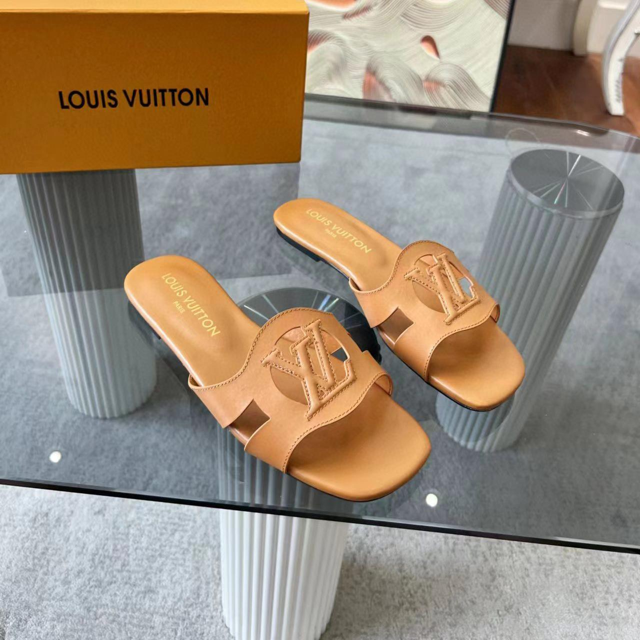 Louis Vuitton LV Lsola Leather Flat Aandals Slide Sandal (Replica)