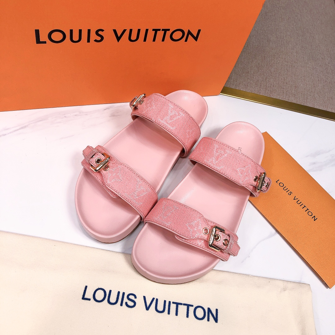 Louis Vuitton LV Bom Dia Flap Mule Leather Slide Sandals  (Replica)