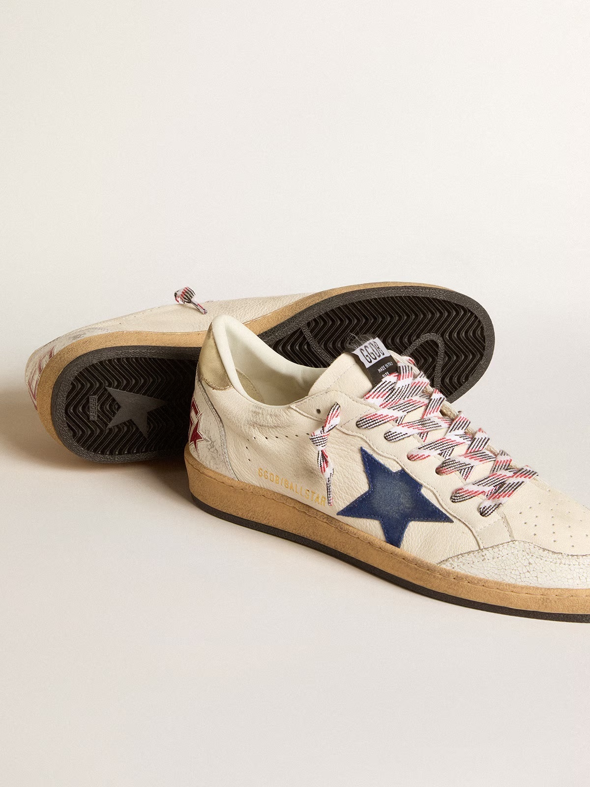 Golden Goose GGDB Men's Ball Star in nappa leather with blue suede star and platinum leather heel