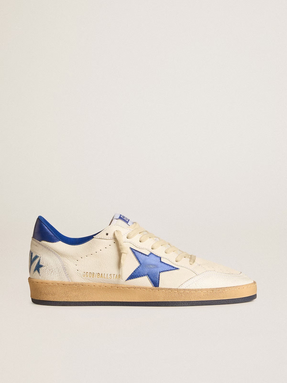 Golden Goose GGDB Women's Ball Star Wishes in white nappa leather with bright blue star and heel tab
