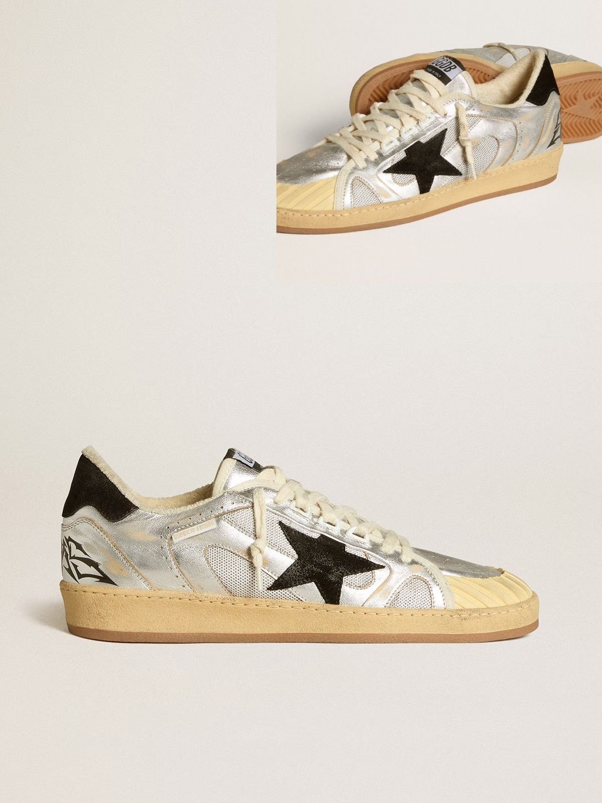 Golden Goose GGDB Ball Star LAB in silver leather with black suede star and heel tab