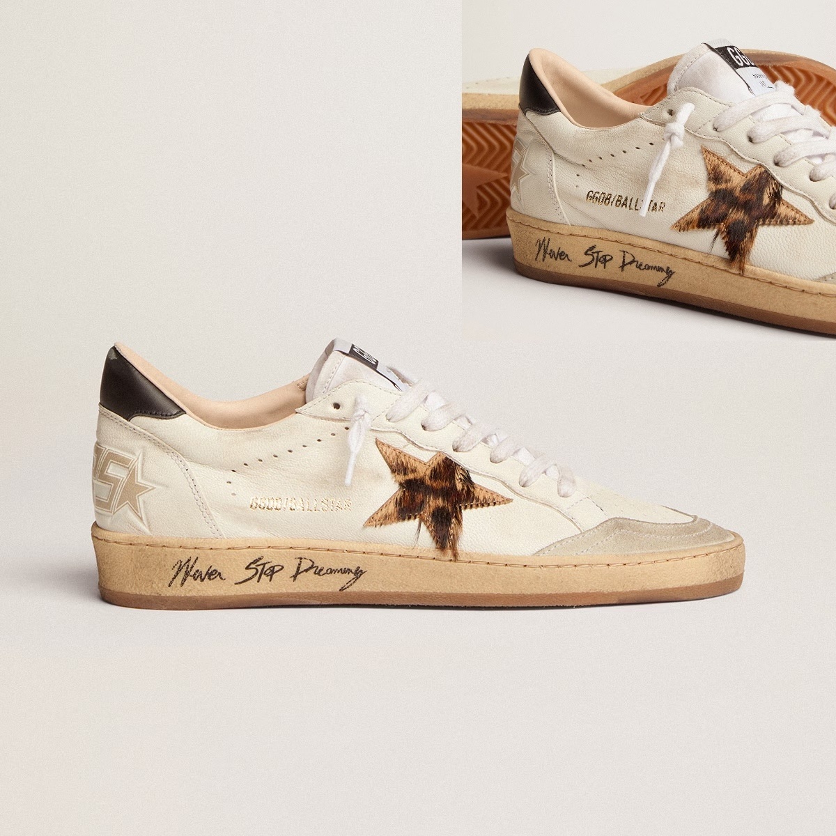 Golden Goose GGDB Women's Ball Star with leopard print pony skin star and black heel tab