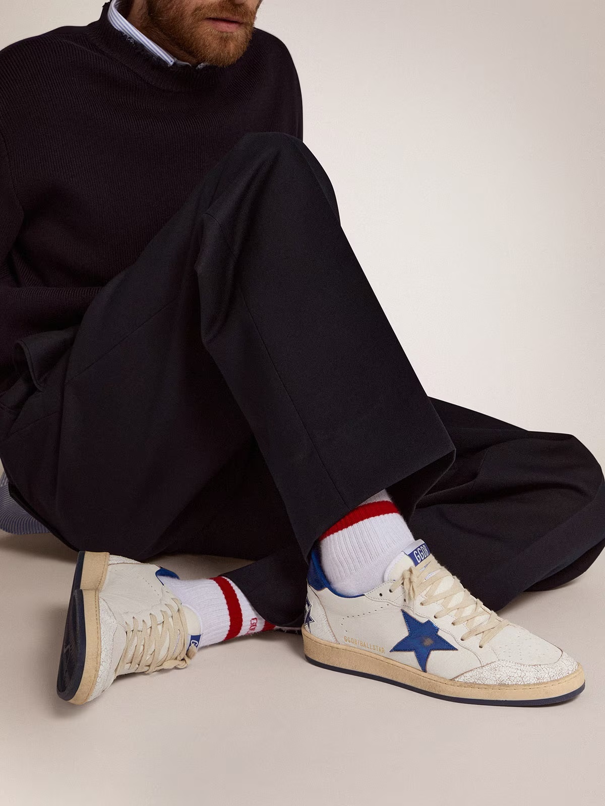 Goose GGDB Men's Ball Star in white nappa with blue star and heel tab