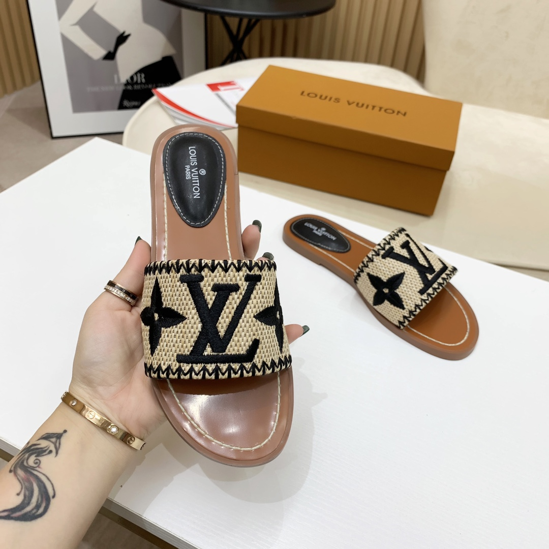 Louis Vuitton LV Lock lt Flat Flat Sandals Slide (Replica)