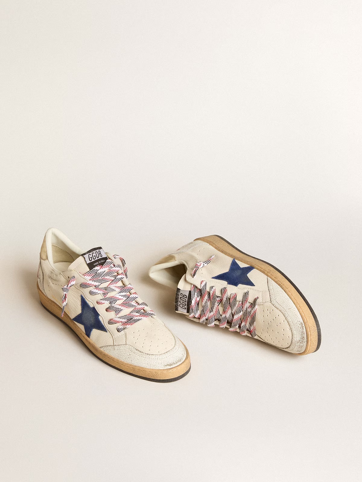 Golden Goose GGDB Men's Ball Star in nappa leather with blue suede star and platinum leather heel