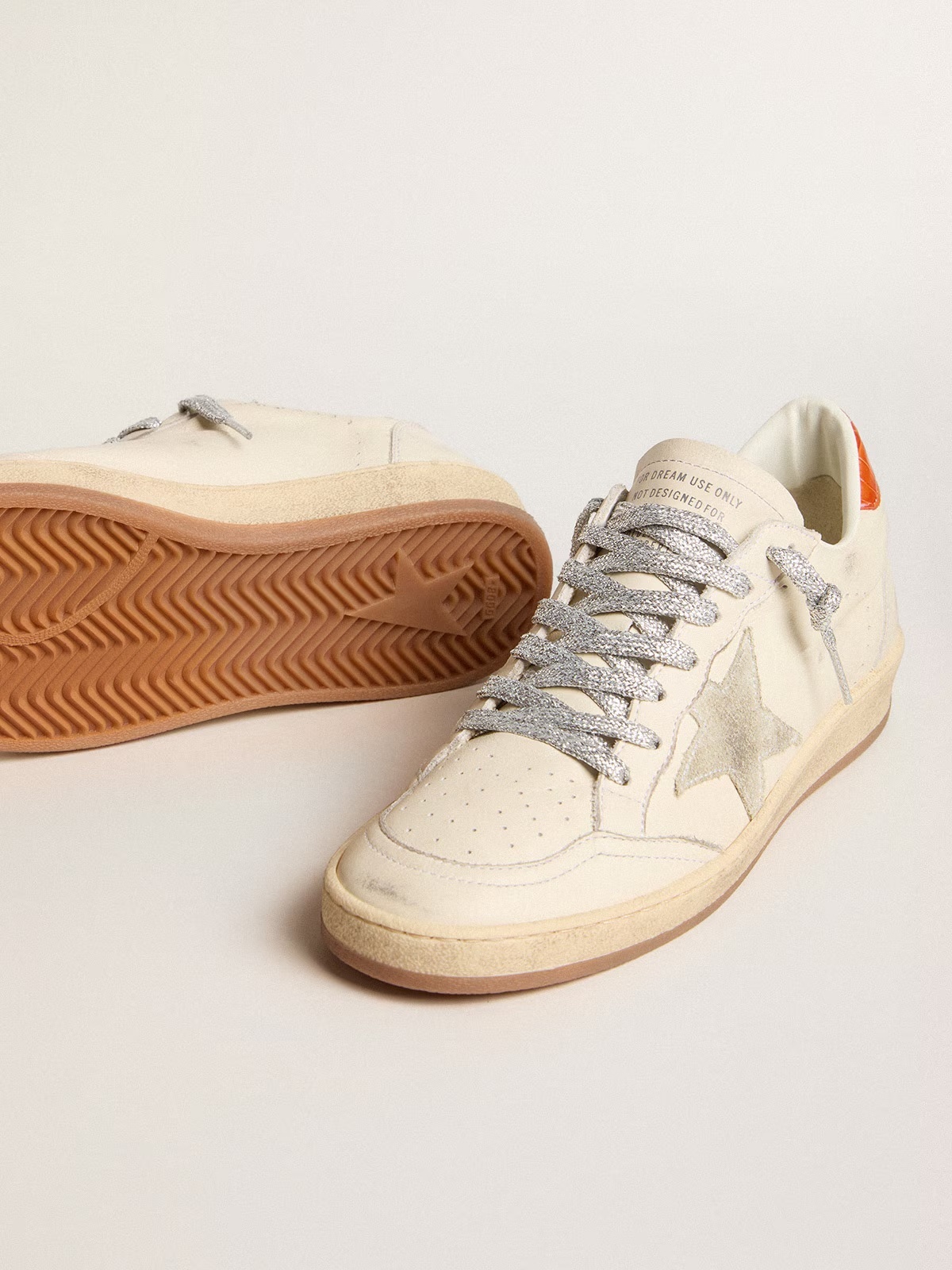 Golden Goose GGDB Ball Star LTD with ice-gray suede star and orange heel tab