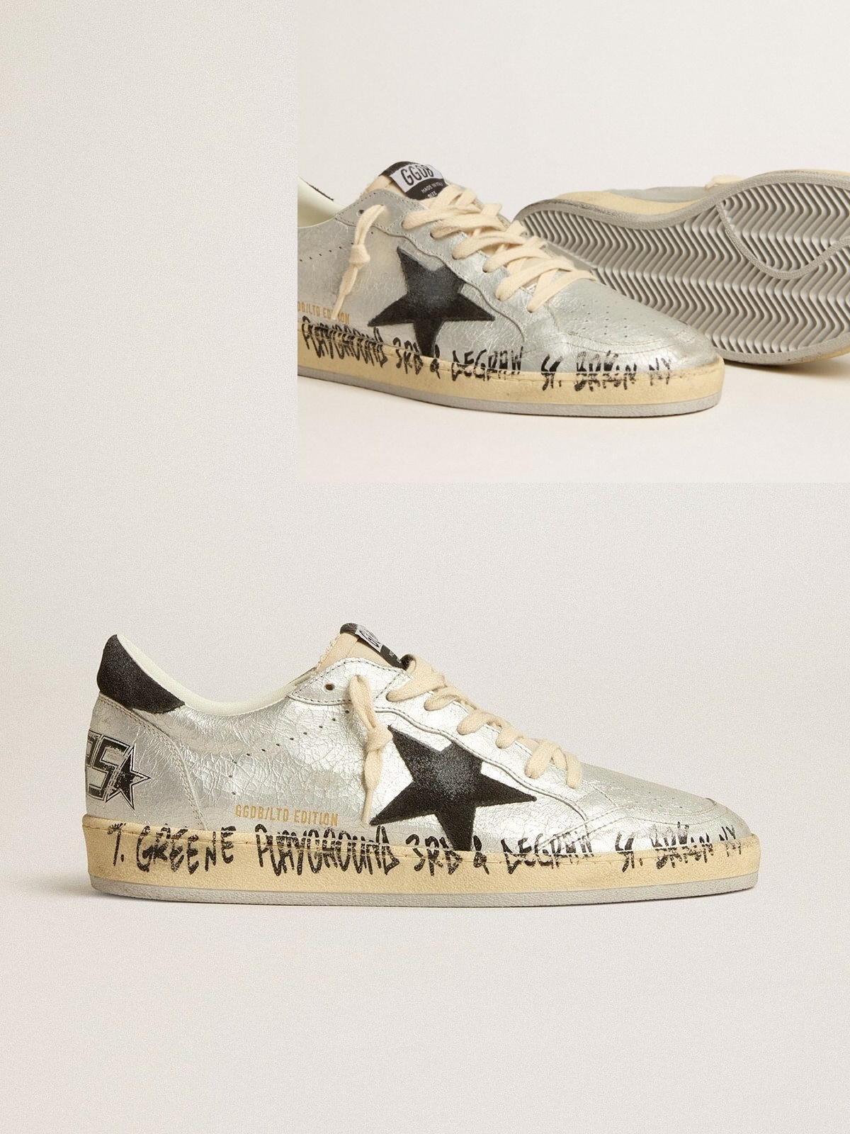Golden Goose GGDB Ball Star LTD in silver leather with gray suede star and heel tab