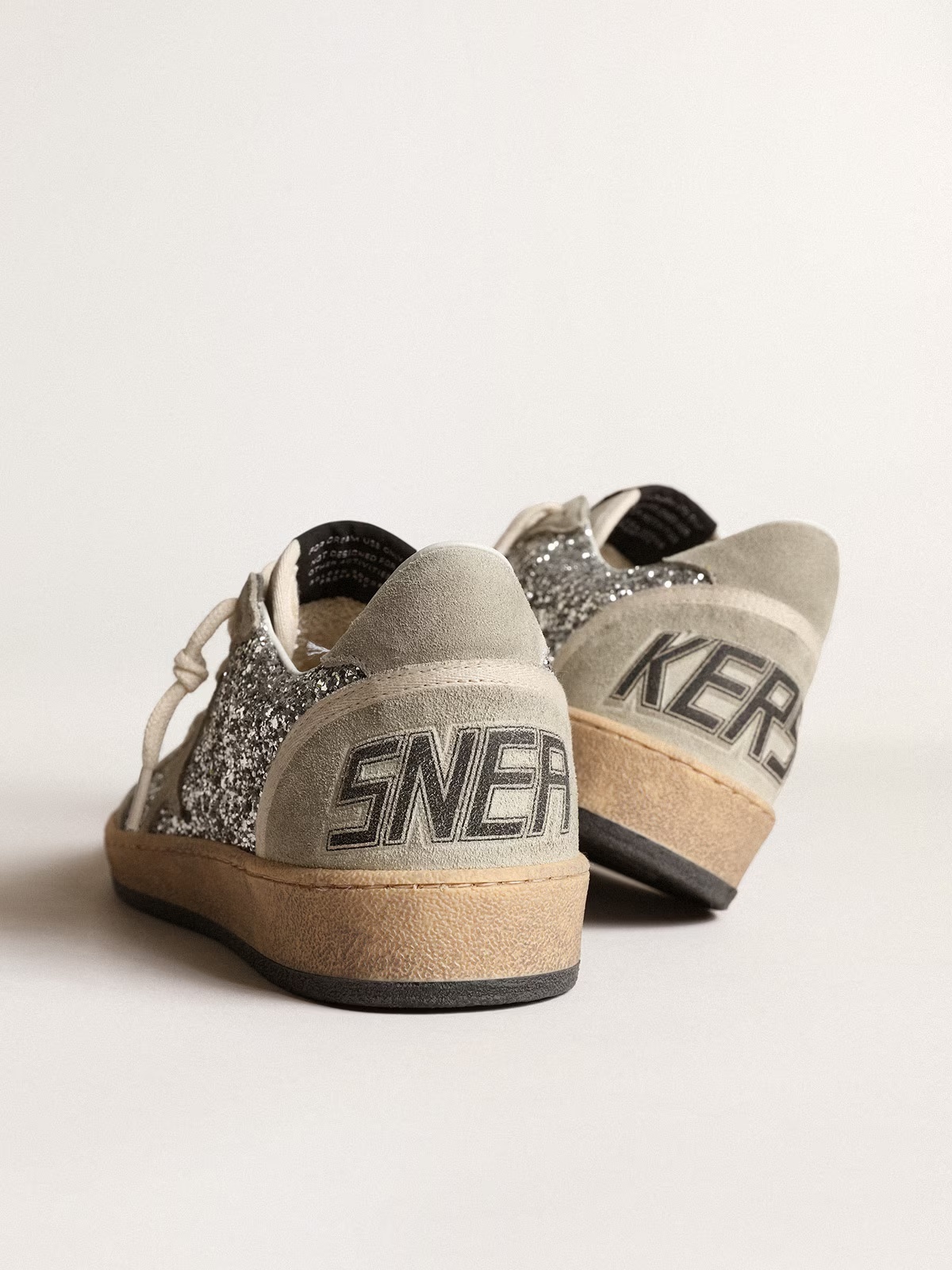 Golden Goose GGDB Ball Star in silver glitter with ice-gray suede inserts