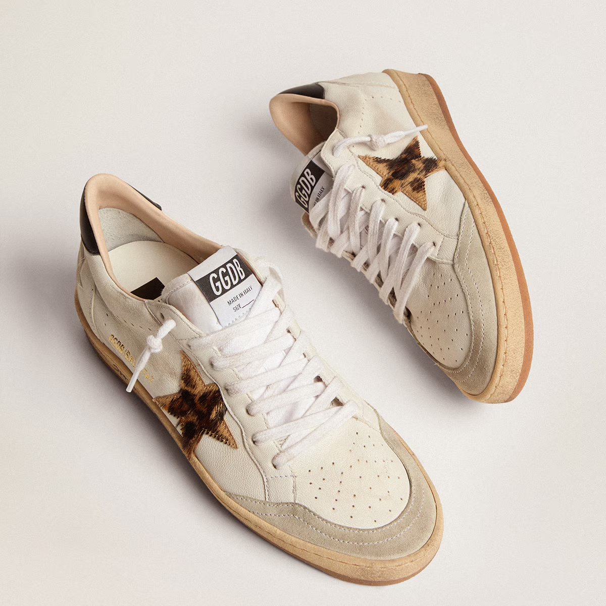 Golden Goose GGDB Women's Ball Star with leopard print pony skin star and black heel tab