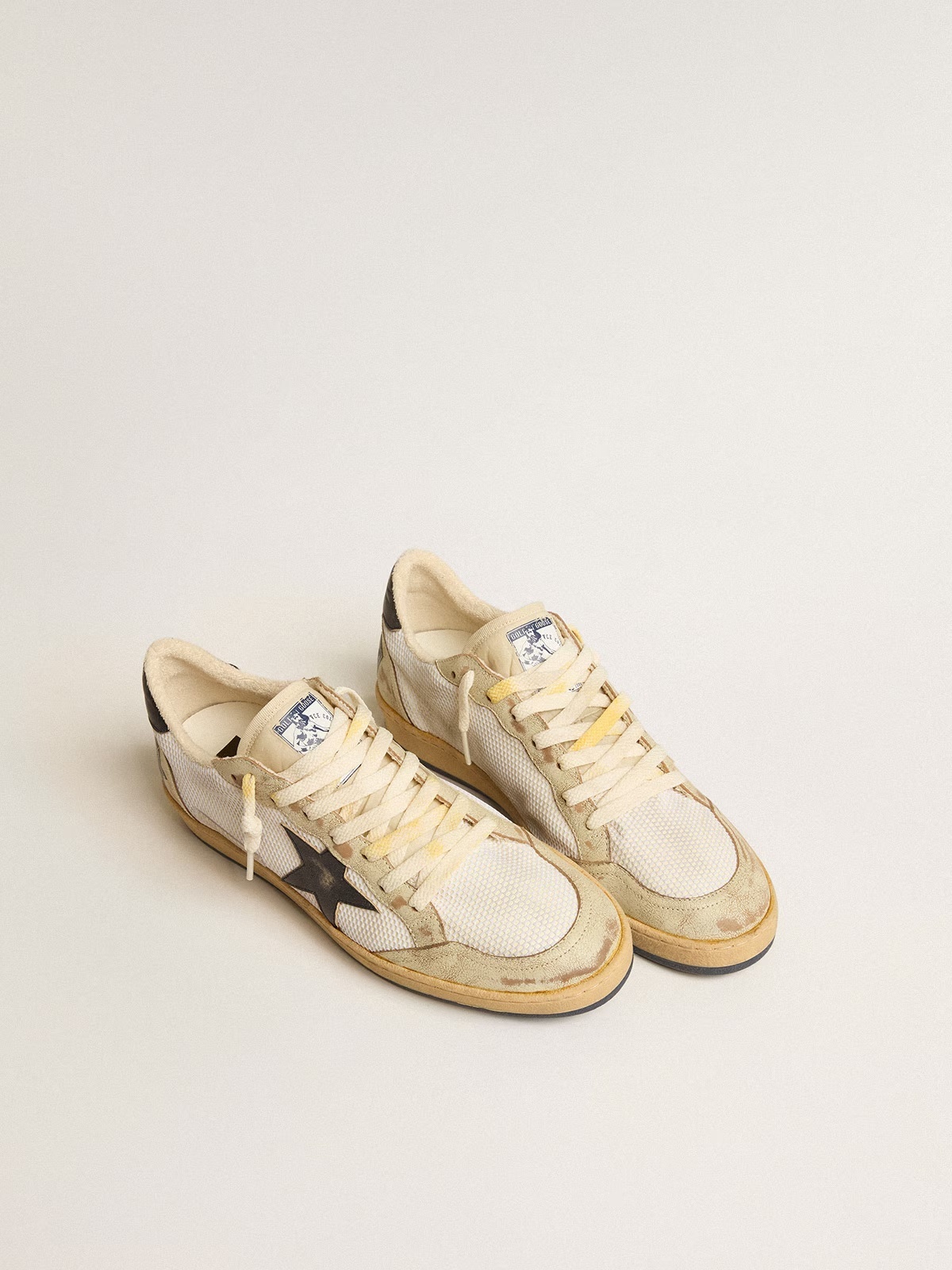 Golden Goose GGDB Ball Star in white mesh with vintage blue leather star and heel tab