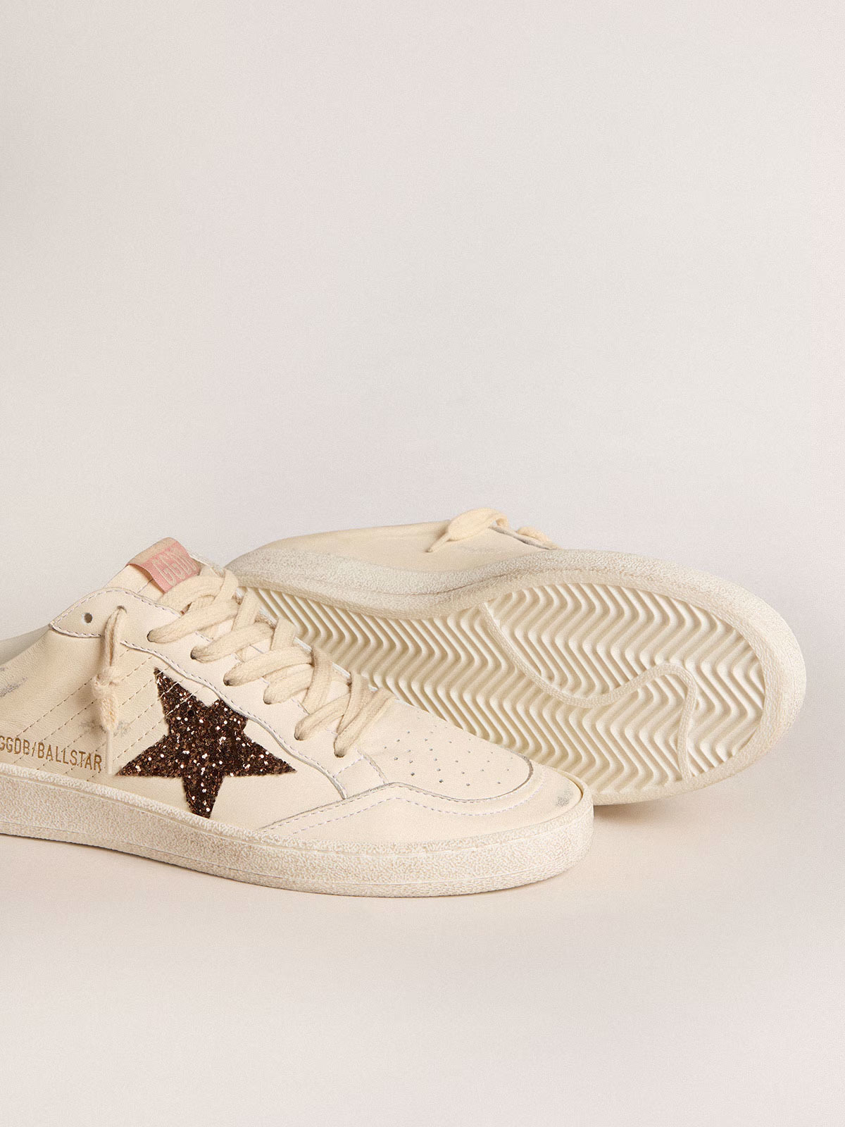 Golden Goose GGDB Ball Star Sabots in ivory nappa with bronze glitter star