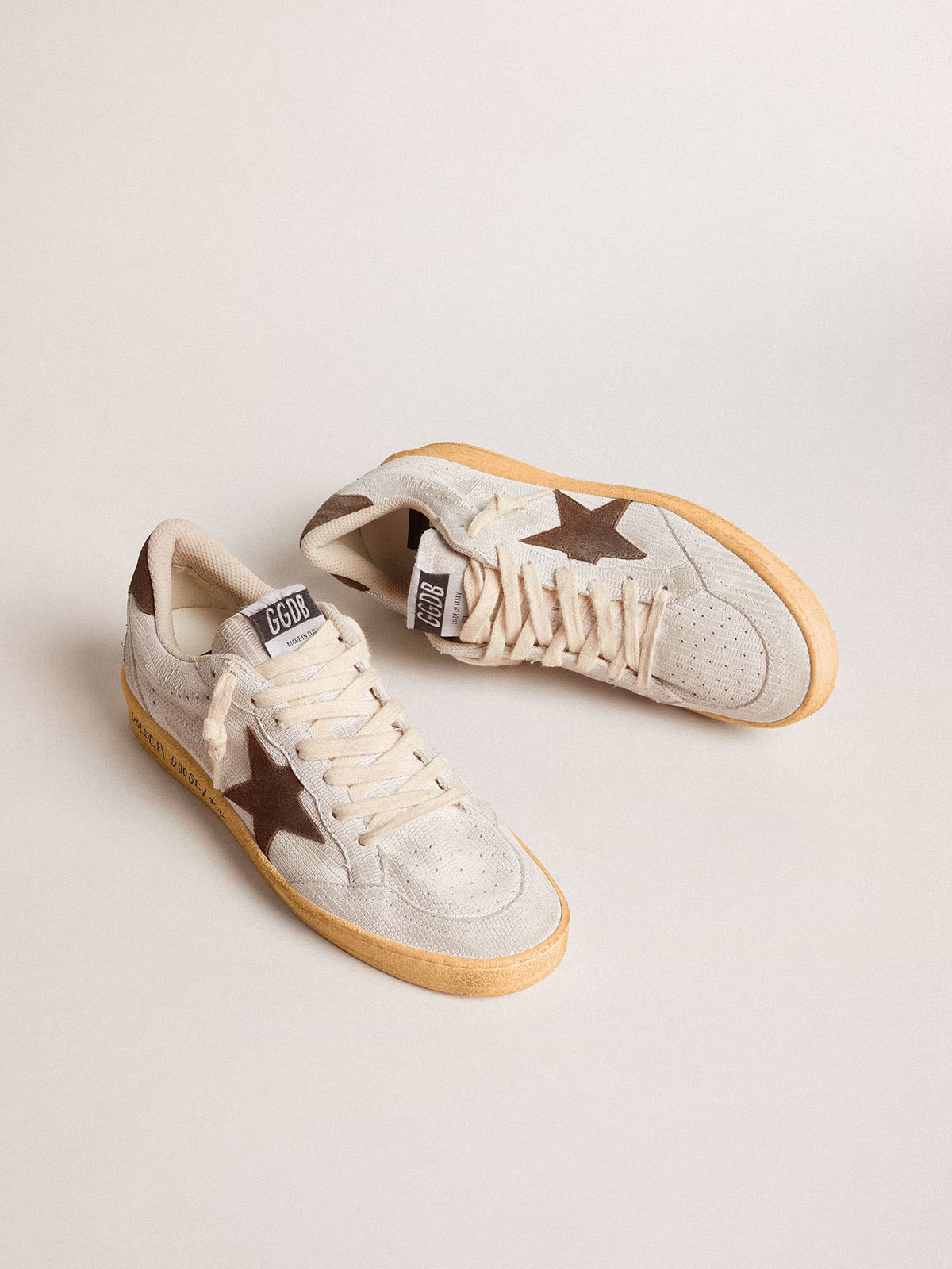 Golden Goose GGDB Women's Ball Star in white nubuck leather with brown suede star and heel tab