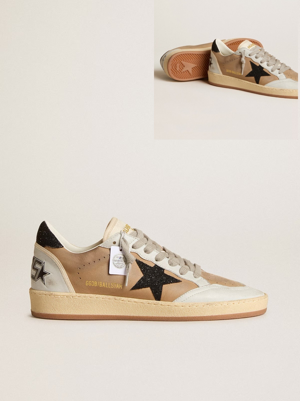 Golden Goose GGDB Women's Ball Star LAB in black nappa with studded black leather star