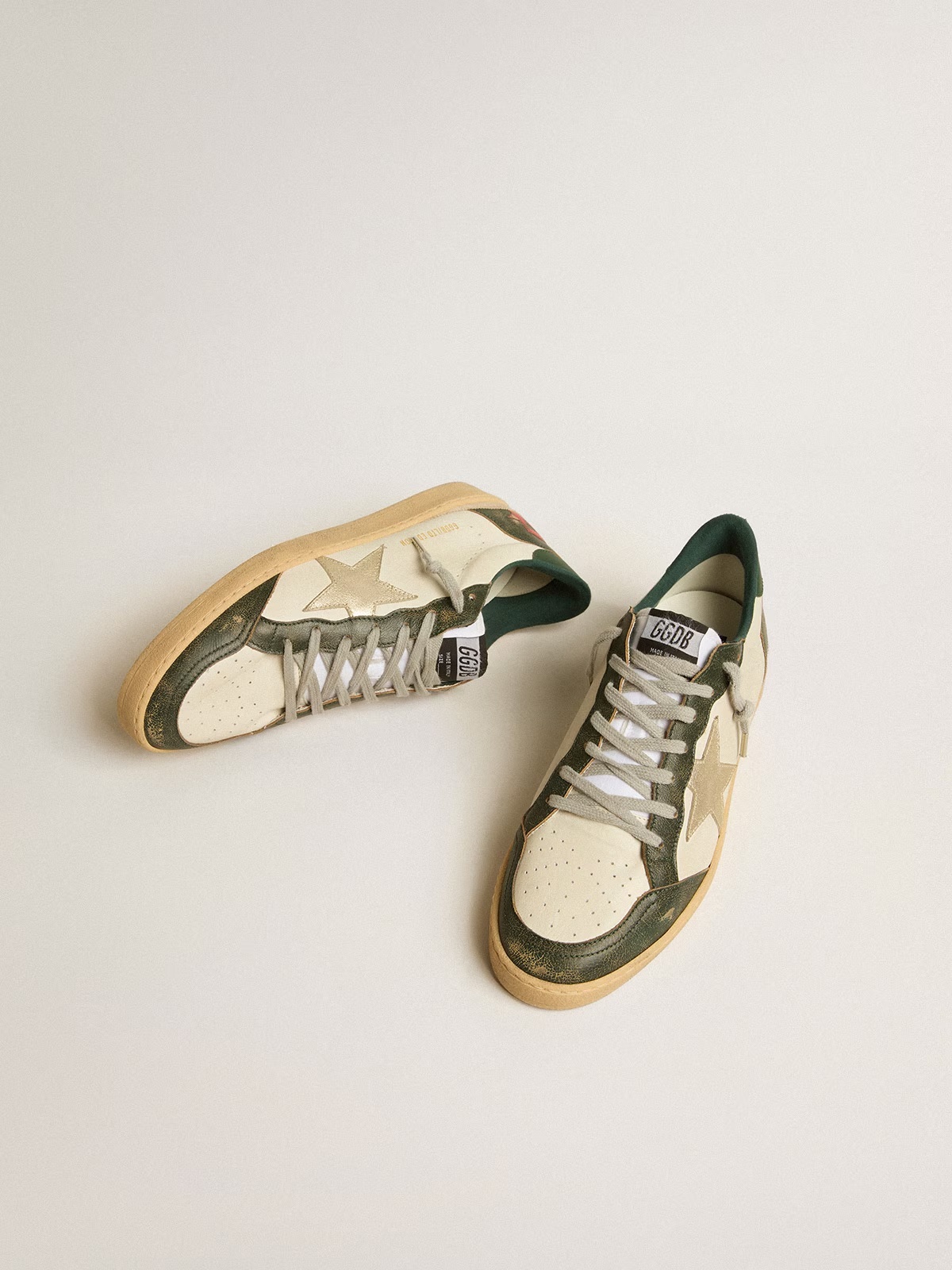 Golden Goose GGDB Ball Star LTD with platinum leather star and green leather heel tab