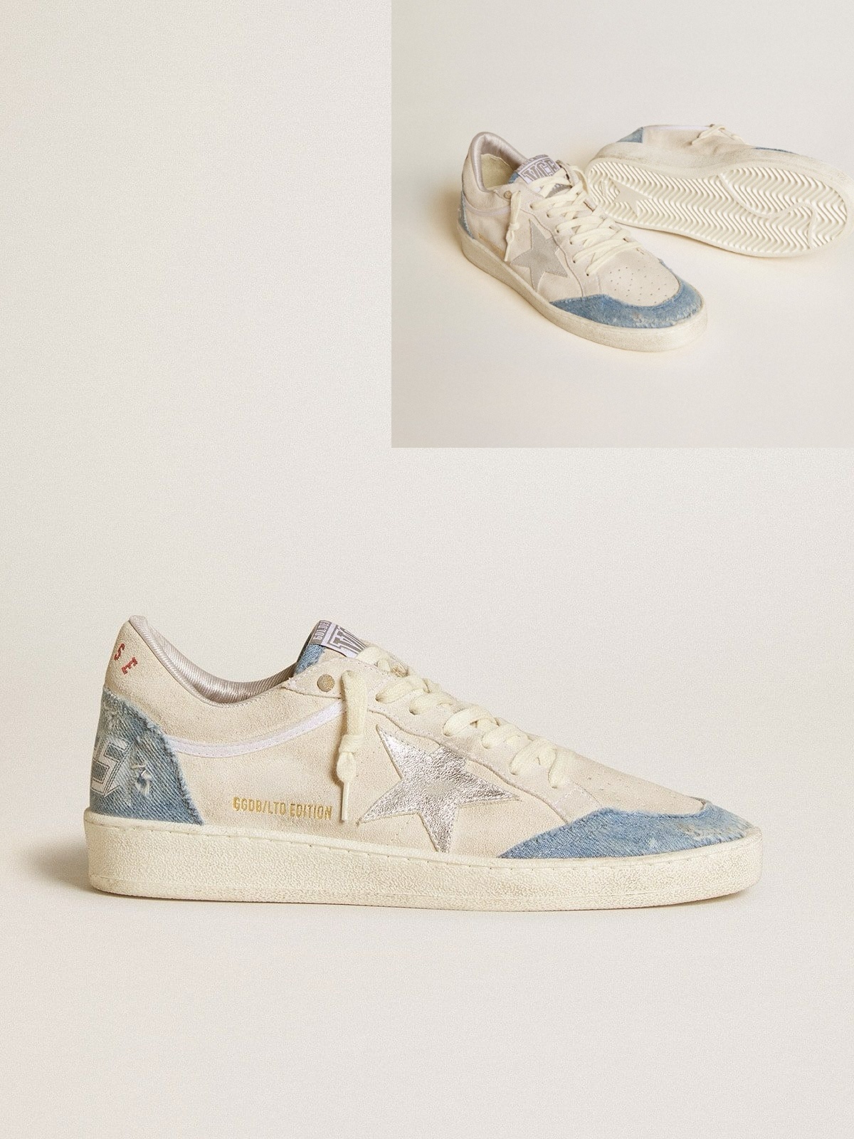 Golden Goose GGDB Ball Star LTD in suede with metallic leather star and denim inserts