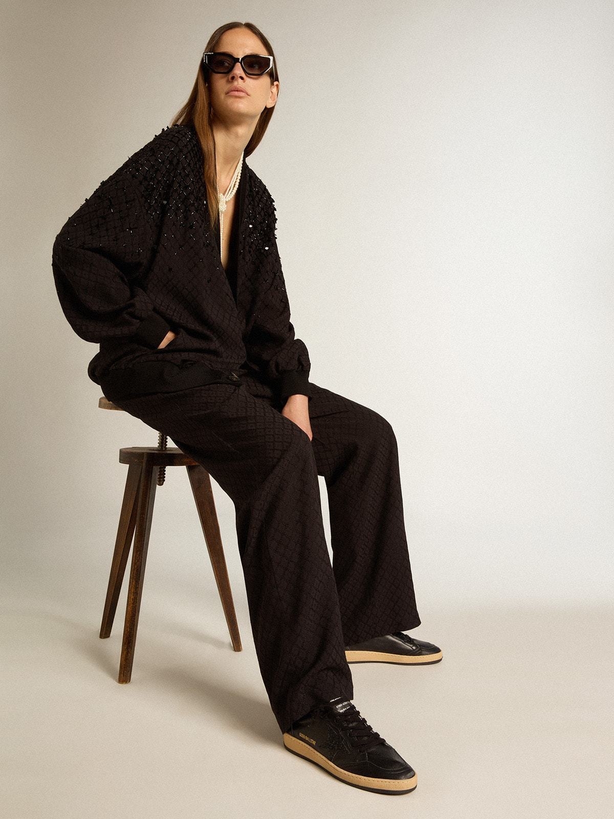 Golden Goose GGDB Women's Ball Star in black nappa with black glitter star and suede heel tab