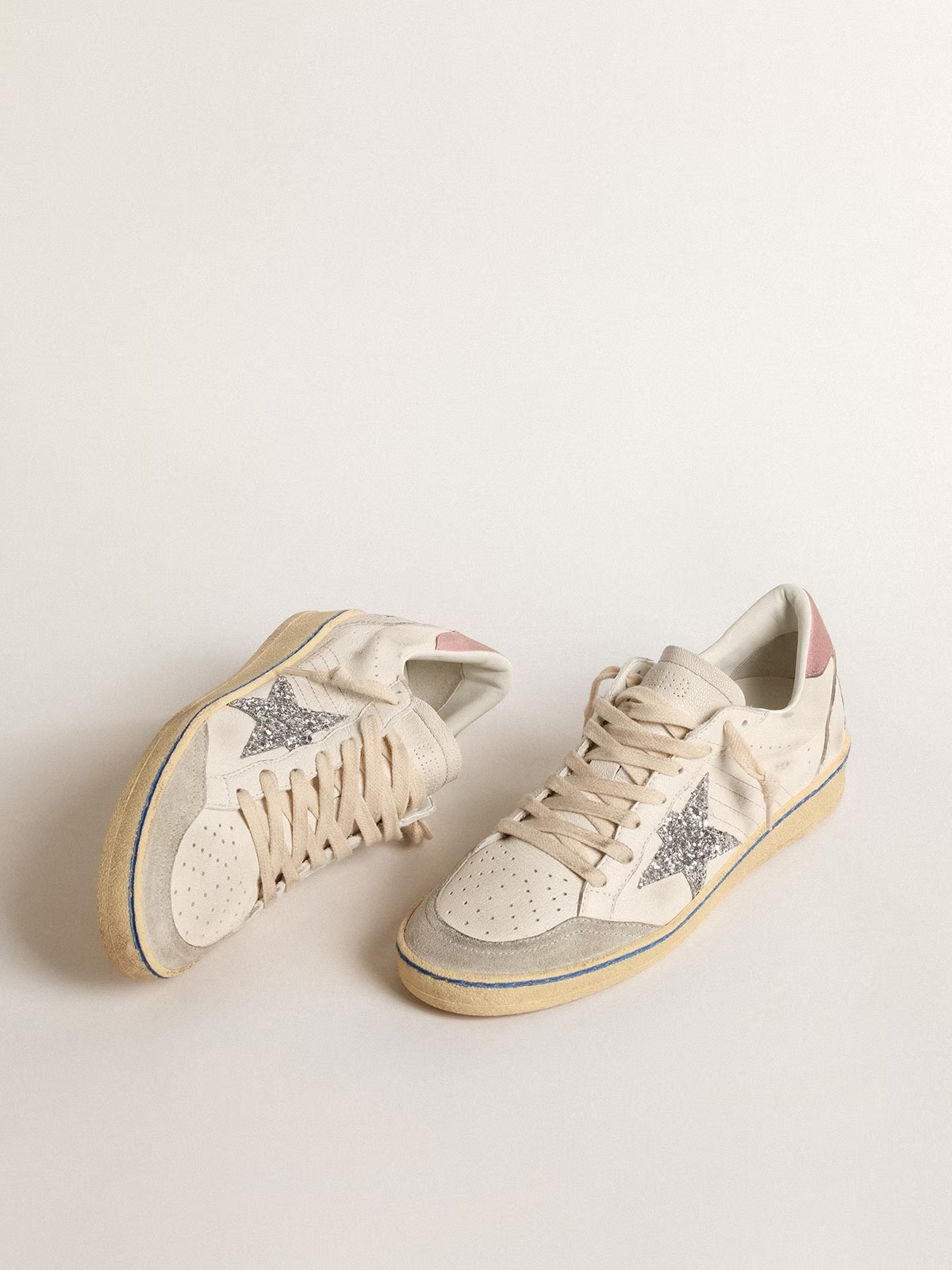 Golden Goose GGDB Ball Star LTD with glitter star and pink suede heel tab