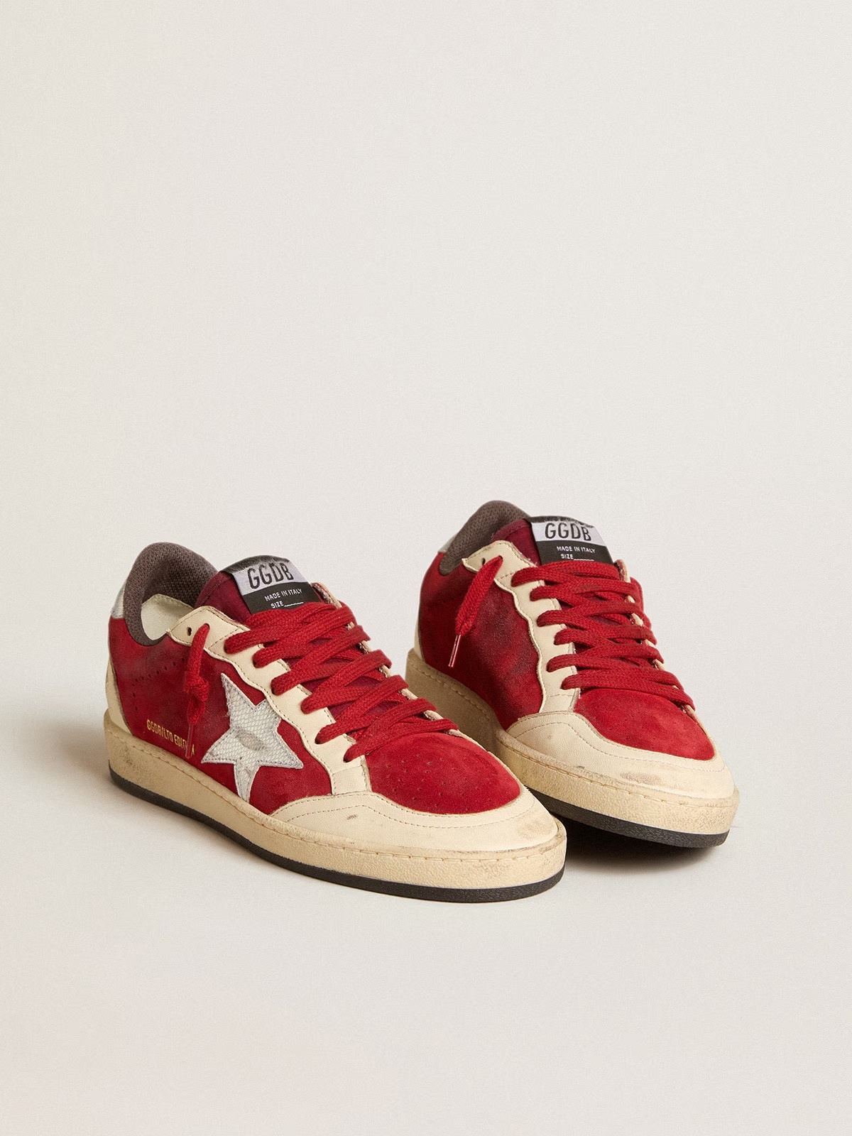 Golden Goose GGDB Ball Star in burgundy suede with silver leather star and heel tab