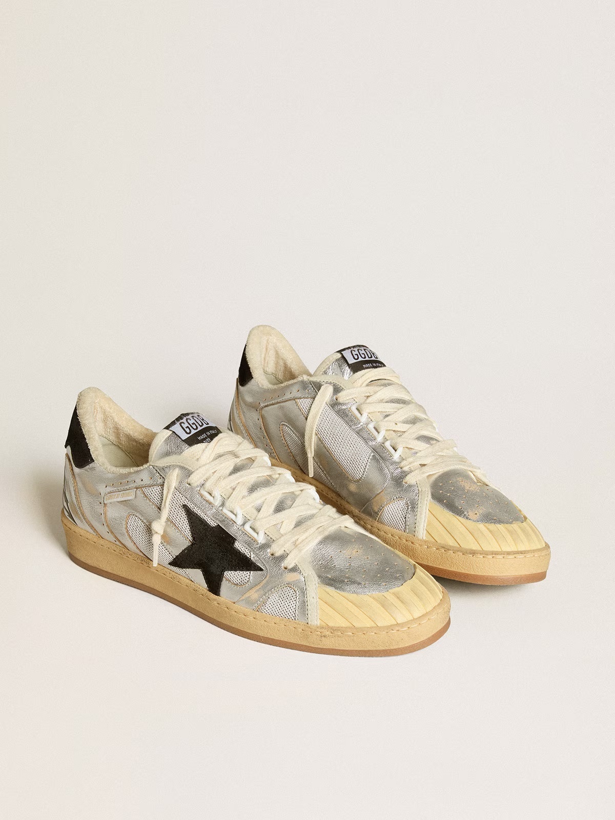 Golden Goose GGDB Ball Star LAB in silver leather with black suede star and heel tab
