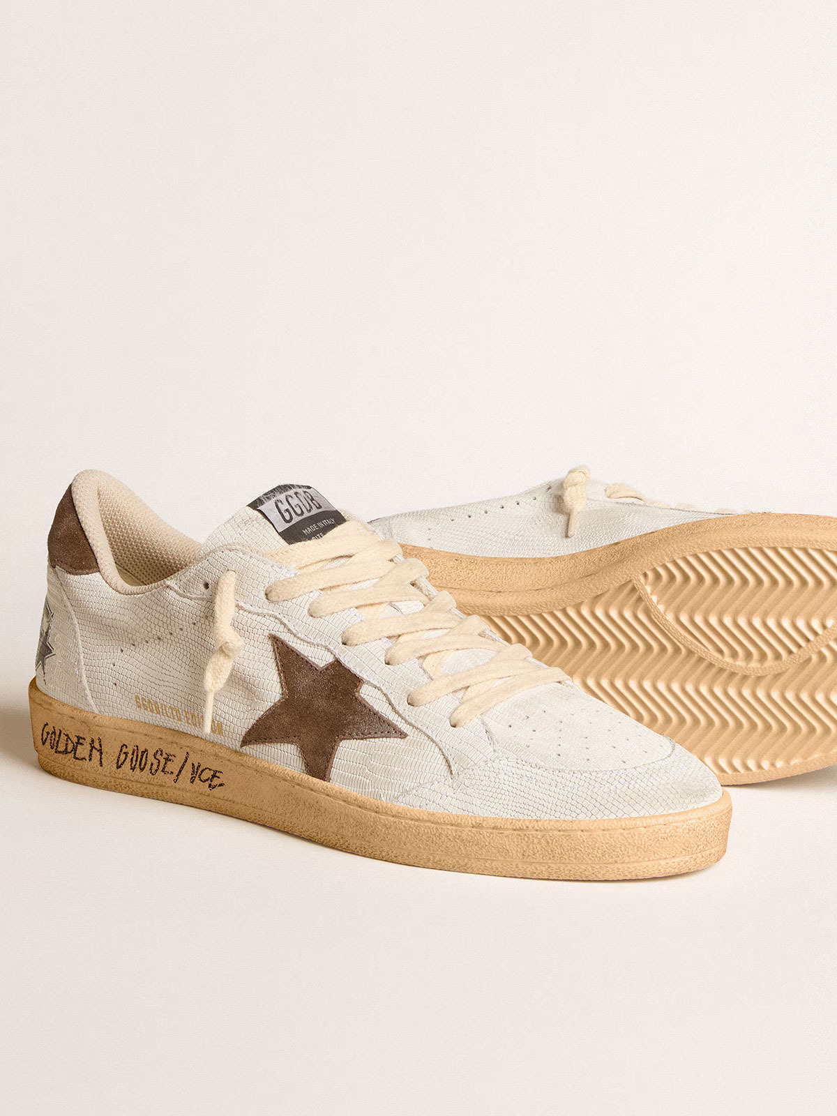 Golden Goose GGDB Men's Ball Star in white nubuck leather with brown suede star and heel tab
