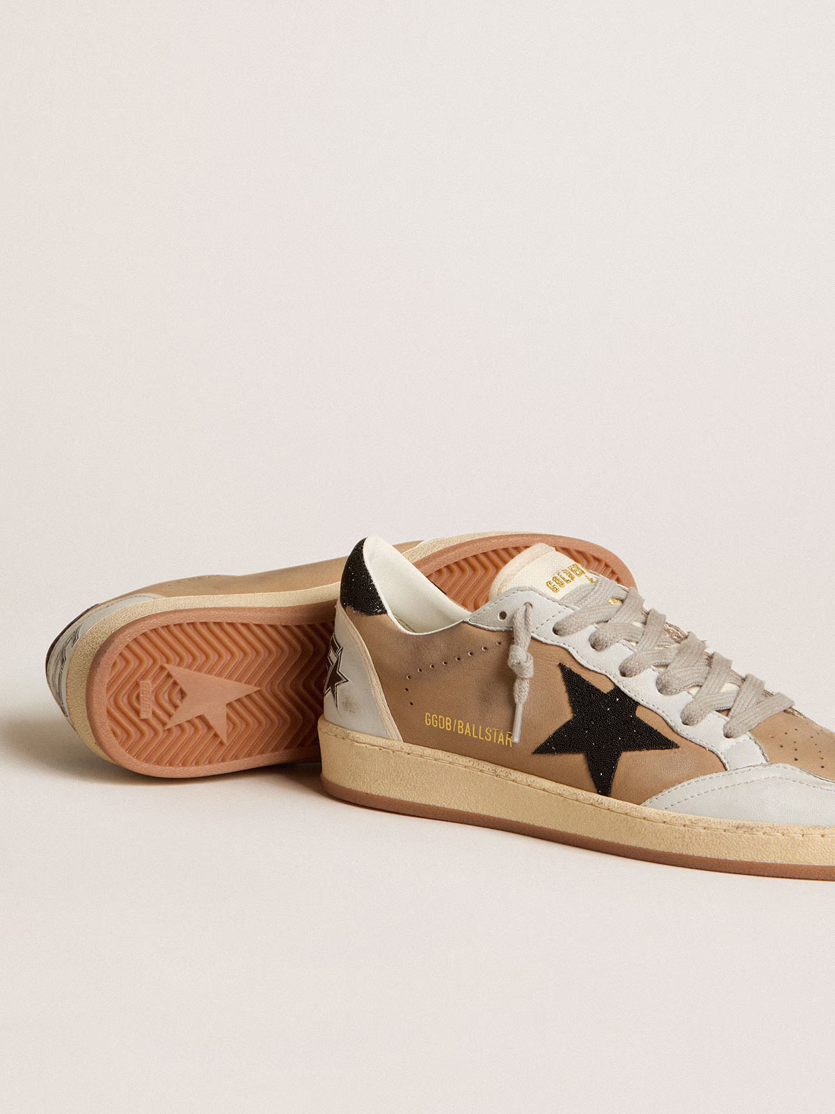 Golden Goose GGDB Ball Star in beige nubuck and nappa with black Swarovski crystal star