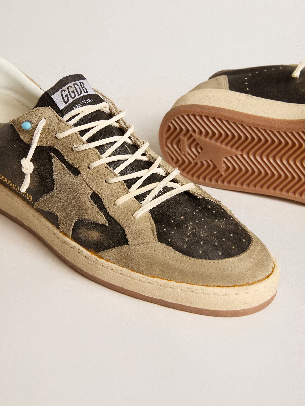 Golden Goose GGDB Brown Ball Star with dove-gray suede star and heel tab