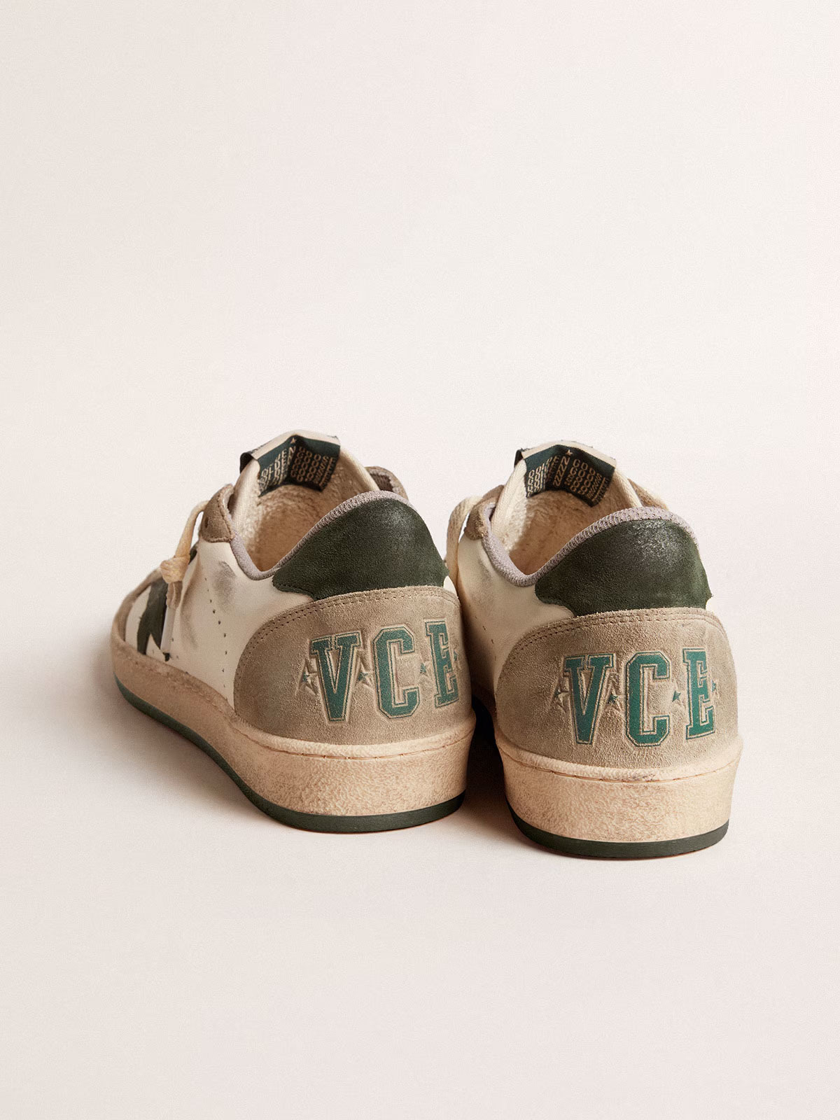Golden Goose GGDB Men's Ball Star LTD in nappa with green star and dove-gray suede inserts